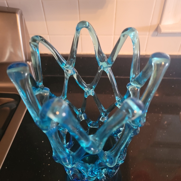 Murano Cobalt Blue Lattice Form Glass Art Vase - Picture 2 of 3